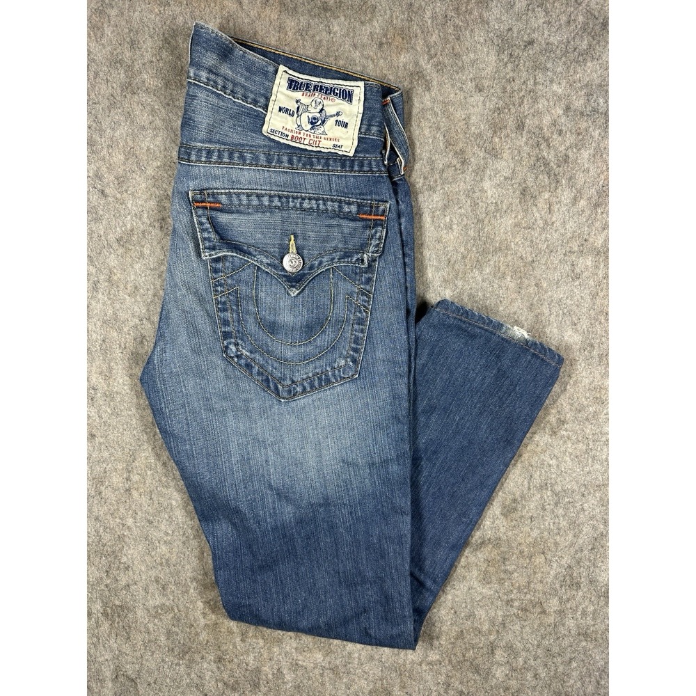 True Religion Jeans Mens 31x30 Bootcut MDE8580M USA Y2K Medium Wash Flap